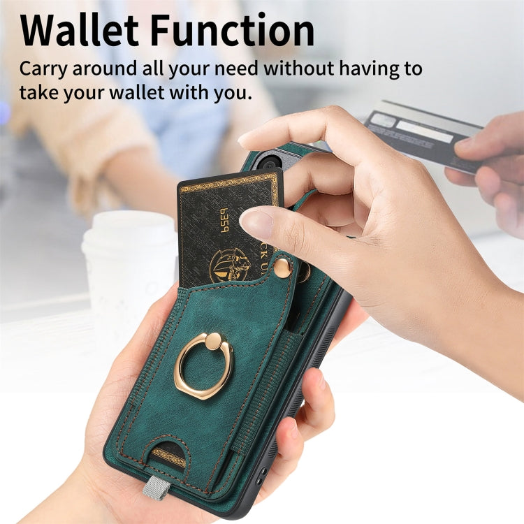 For Redmi 9C Retro Skin-feel Ring Card Bag Phone Case with Hang Loop