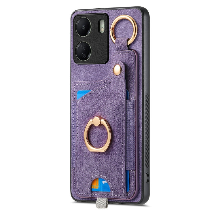 For Redmi Note 9 Retro Skin-feel Ring Card Bag Phone Case with Hang Loop