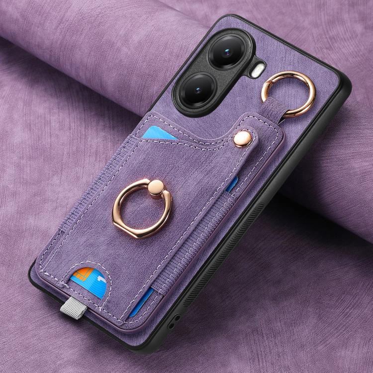For Xiaomi Poco X7 Pro Retro Skin-feel Ring Card Bag Phone Case with Hang Loop
