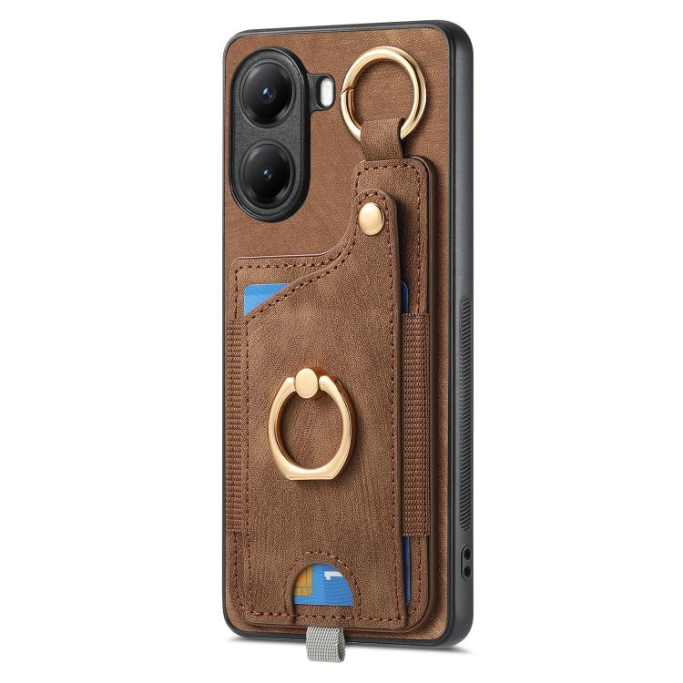 For Xiaomi Poco X7 Pro Retro Skin-feel Ring Card Bag Phone Case with Hang Loop
