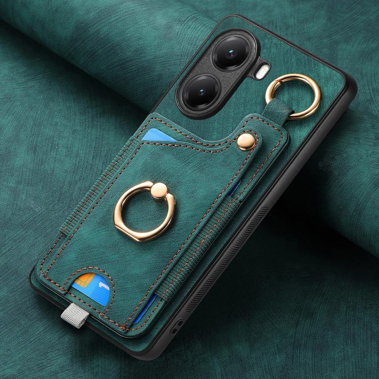 For Xiaomi Poco X7 Pro Retro Skin-feel Ring Card Bag Phone Case with Hang Loop