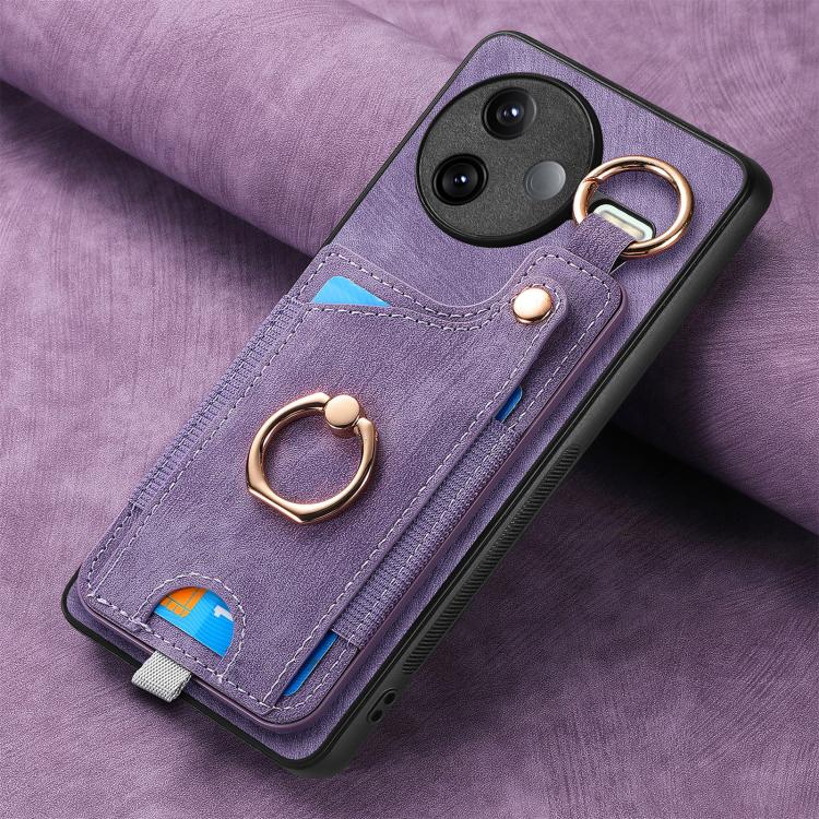For Redmi K80 / Poco F7 Pro Retro Skin-feel Ring Card Bag Phone Case with Hang Loop