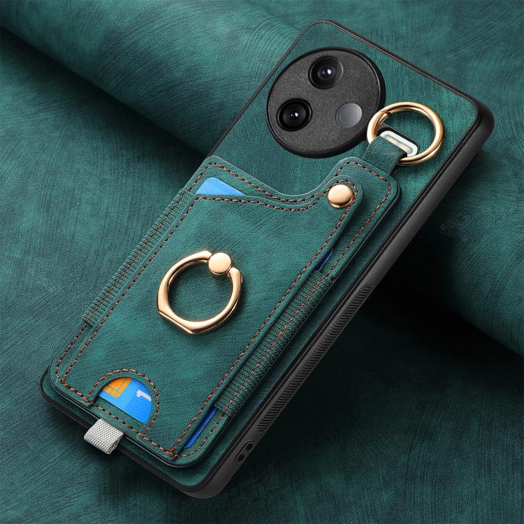 For Redmi K80 / Poco F7 Pro Retro Skin-feel Ring Card Bag Phone Case with Hang Loop