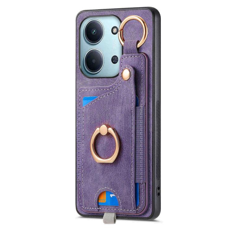 For Redmi 15C 5G / 4G Global 171mm Retro Skin-feel Ring Card Bag Phone Case with Hang Loop