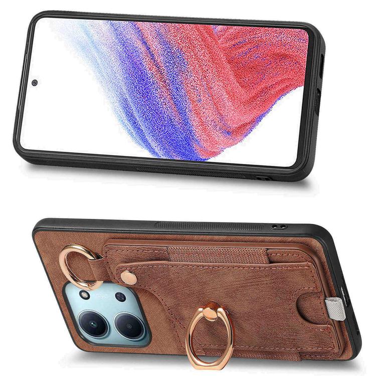 For Redmi 15C 5G / 4G Global 171mm Retro Skin-feel Ring Card Bag Phone Case with Hang Loop