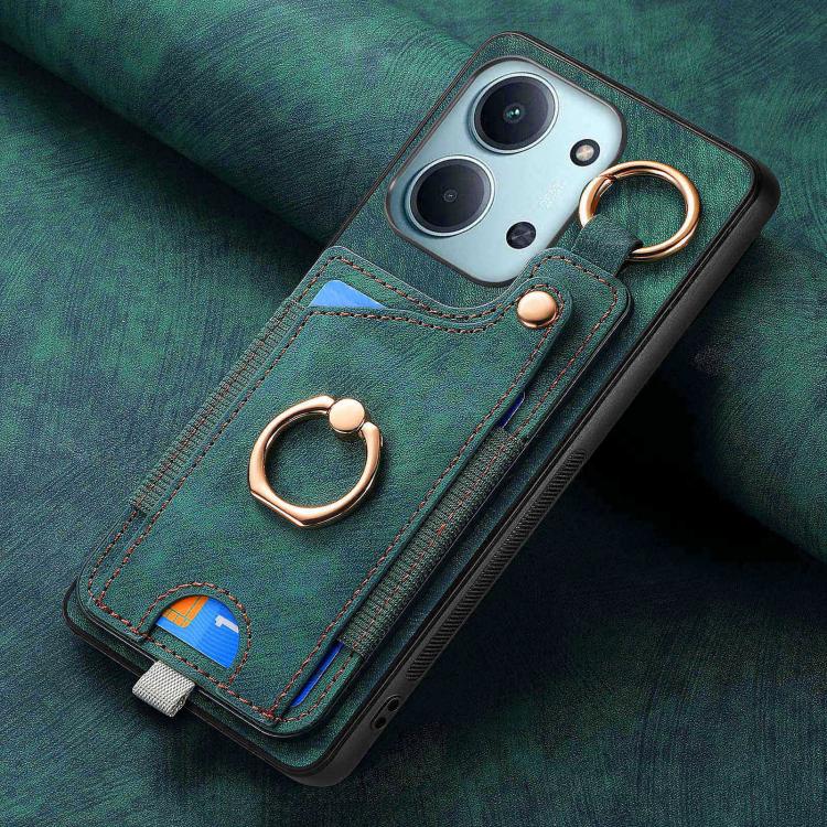 For Redmi 15C 5G / 4G Global 171mm Retro Skin-feel Ring Card Bag Phone Case with Hang Loop