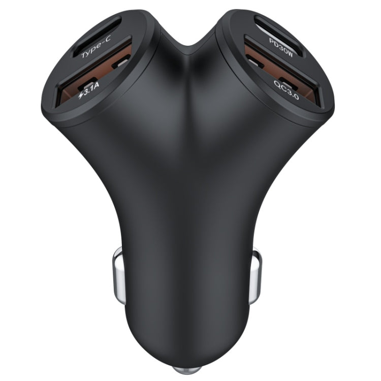 A2 2 USB + 2 Type-C Phone Fast Charging Power Adapter 78W Y-Shaped Car Charger