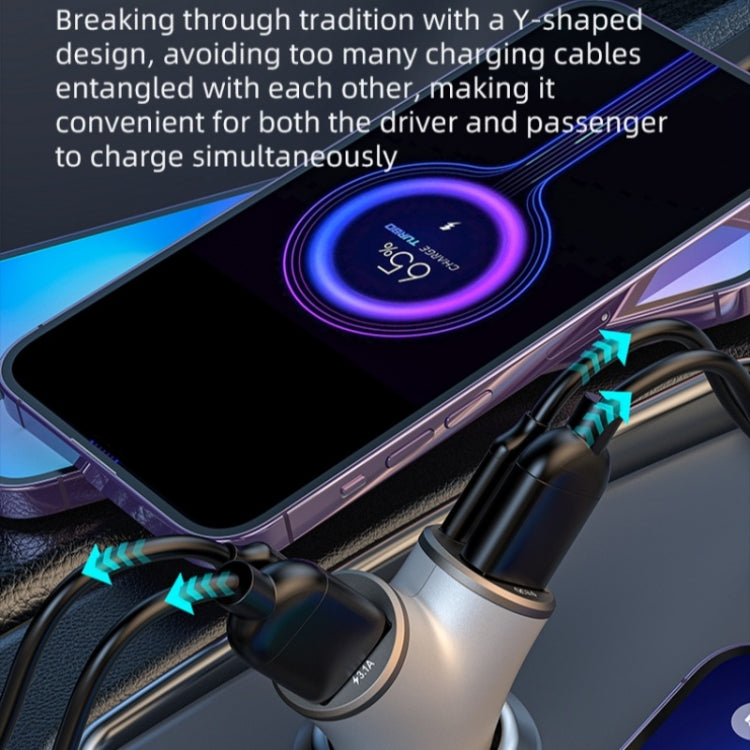 A2 2 USB + 2 Type-C Phone Fast Charging Power Adapter 78W Y-Shaped Car Charger