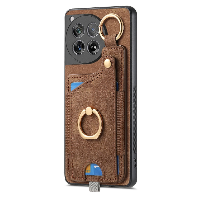 For OnePlus 12 5G Retro Skin-feel Ring Card Bag Phone Case with Hang Loop