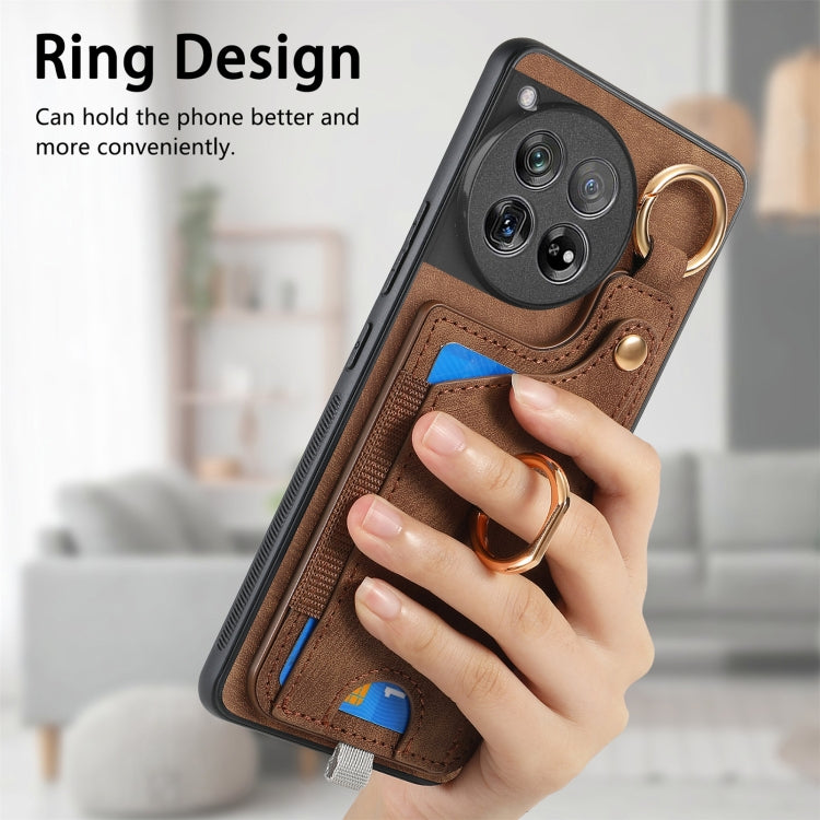 For OnePlus 12 5G Retro Skin-feel Ring Card Bag Phone Case with Hang Loop