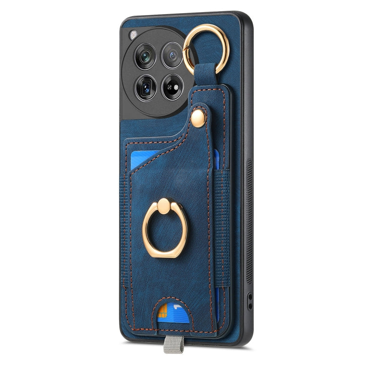 For OnePlus 12 5G Retro Skin-feel Ring Card Bag Phone Case with Hang Loop