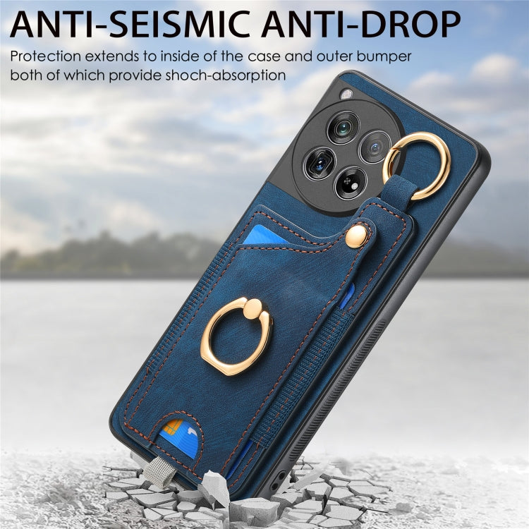 For OnePlus 12 5G Retro Skin-feel Ring Card Bag Phone Case with Hang Loop