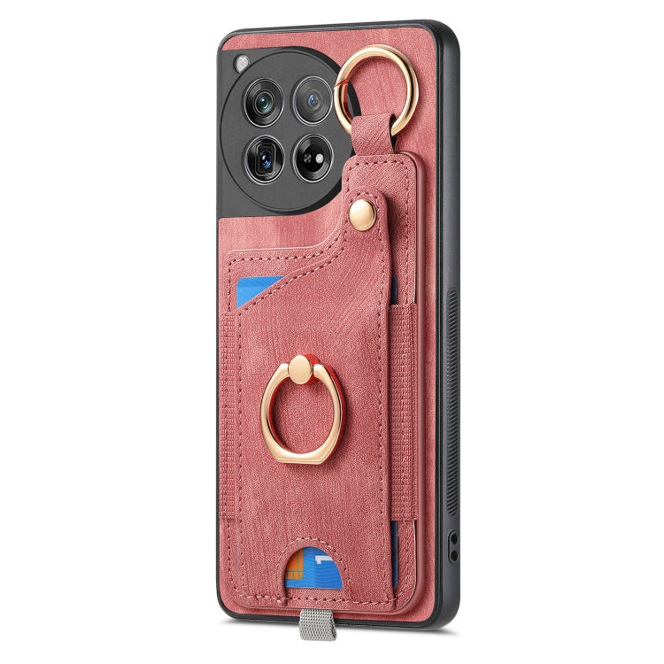 For OnePlus 12 5G Retro Skin-feel Ring Card Bag Phone Case with Hang Loop