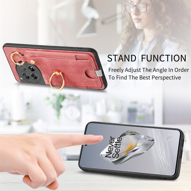 For OnePlus 12 5G Retro Skin-feel Ring Card Bag Phone Case with Hang Loop