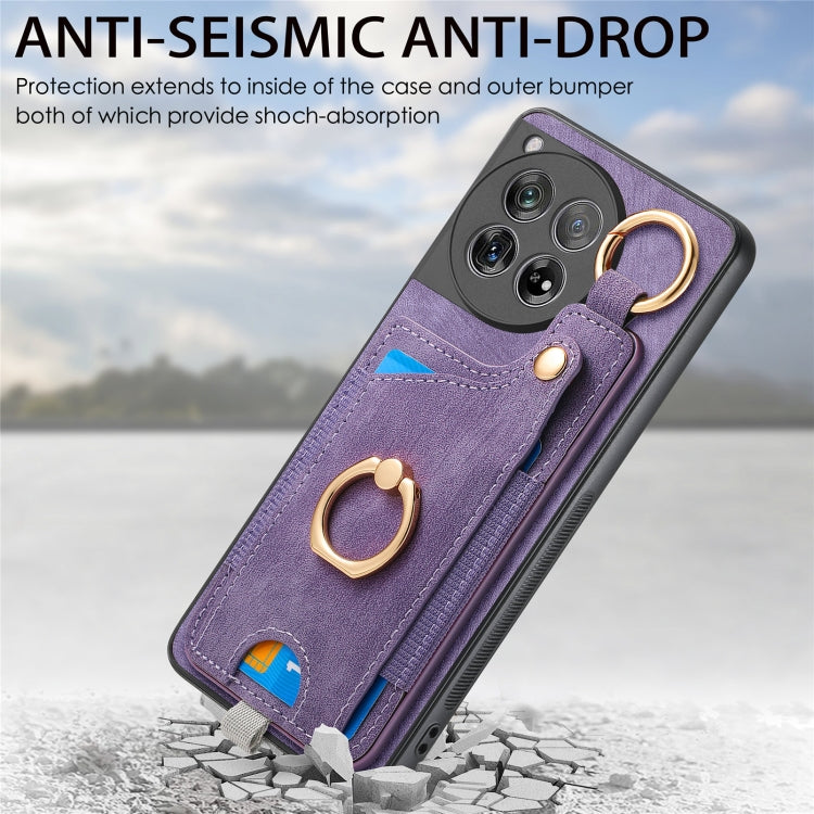 For OnePlus 12 5G Retro Skin-feel Ring Card Bag Phone Case with Hang Loop
