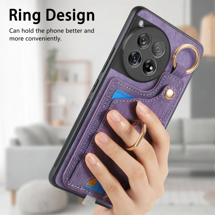 For OnePlus 12 5G Retro Skin-feel Ring Card Bag Phone Case with Hang Loop