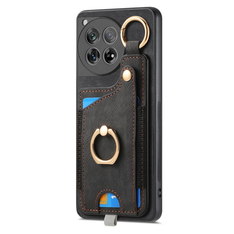 For OnePlus 12 5G Retro Skin-feel Ring Card Bag Phone Case with Hang Loop