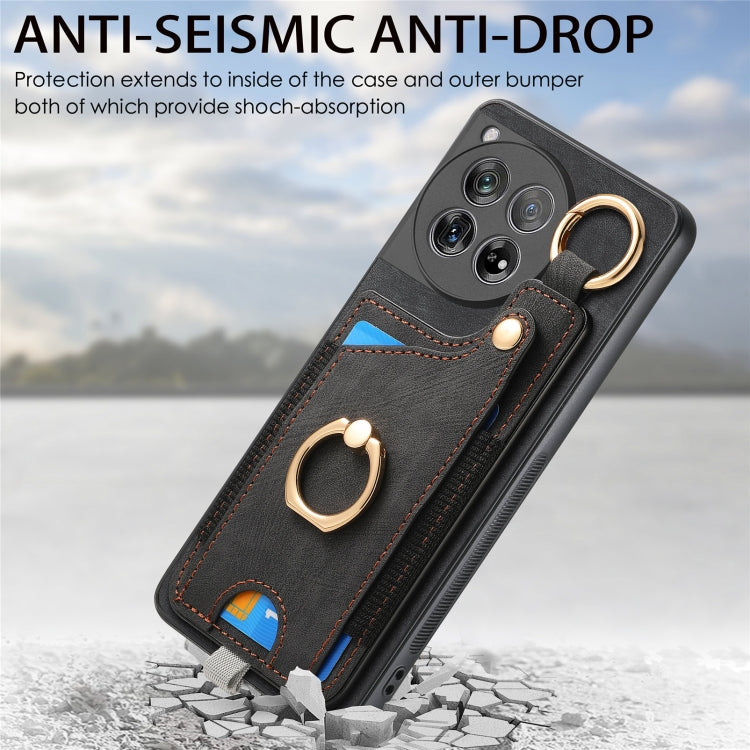 For OnePlus 12 5G Retro Skin-feel Ring Card Bag Phone Case with Hang Loop