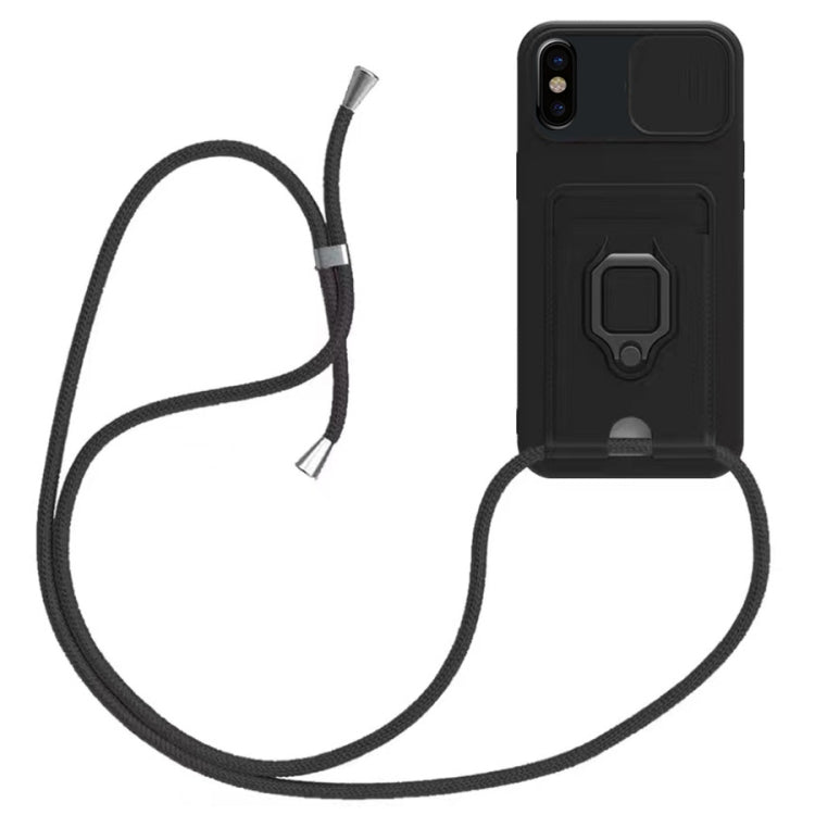For iPhone X / XS Sliding Camshield Magnetic Card Holder Silicone Phone Case with Lanyard