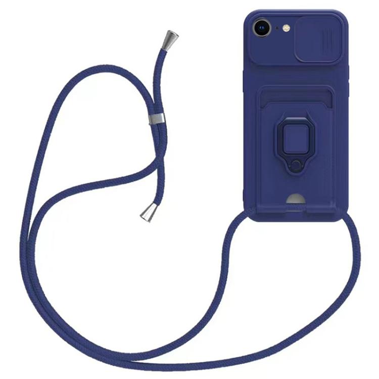 For iPhone 17e / 16e Sliding Camshield Magnetic Card Holder Silicone Phone Case with Lanyard