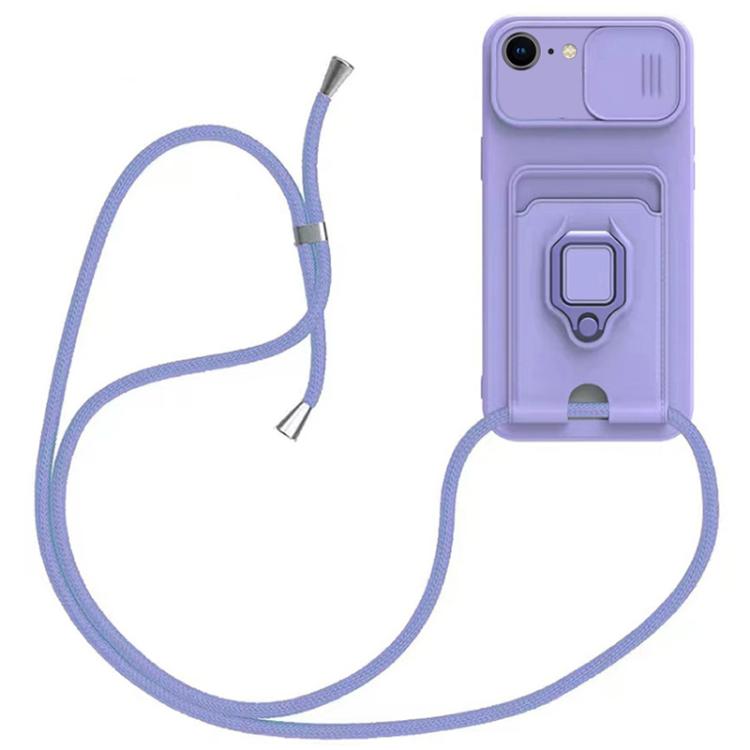 For iPhone 17e / 16e Sliding Camshield Magnetic Card Holder Silicone Phone Case with Lanyard