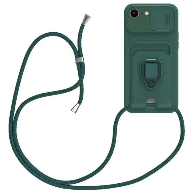For iPhone 17e / 16e Sliding Camshield Magnetic Card Holder Silicone Phone Case with Lanyard