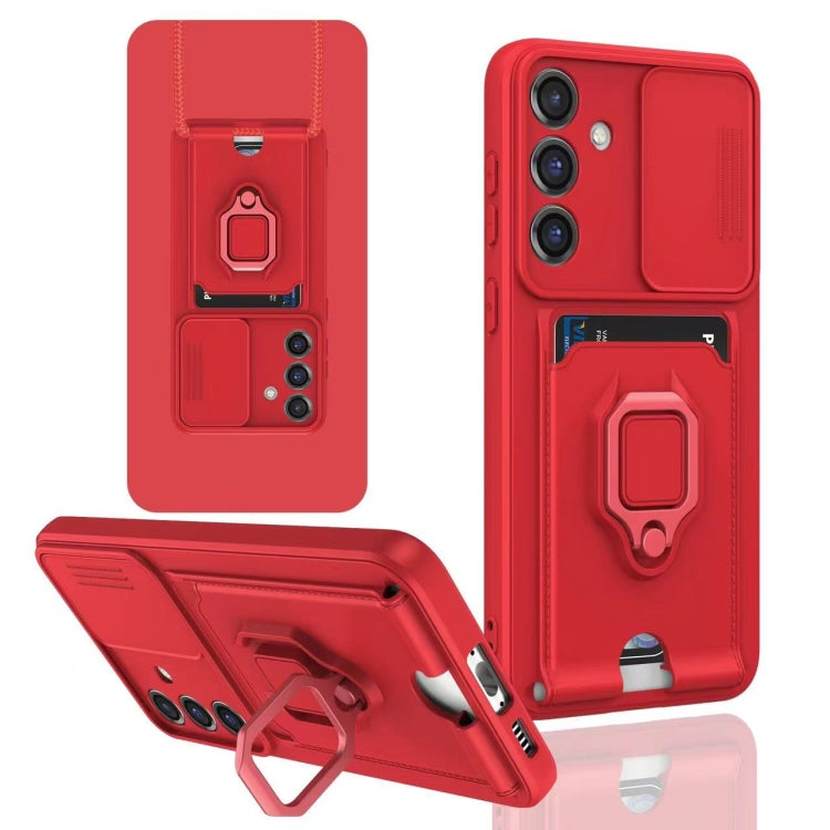 For Samsung Galaxy A24 4G Sliding Camshield Magnetic Card Holder Silicone Phone Case