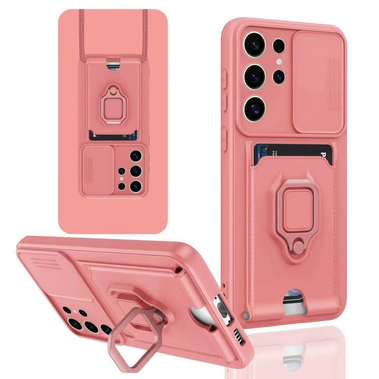 For Samsung Galaxy S23 Ultra 5G Sliding Camshield Magnetic Card Holder Silicone Phone Case