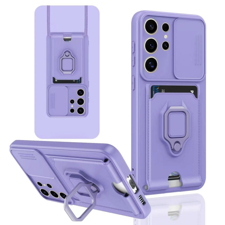 For Samsung Galaxy S23 Ultra 5G Sliding Camshield Magnetic Card Holder Silicone Phone Case