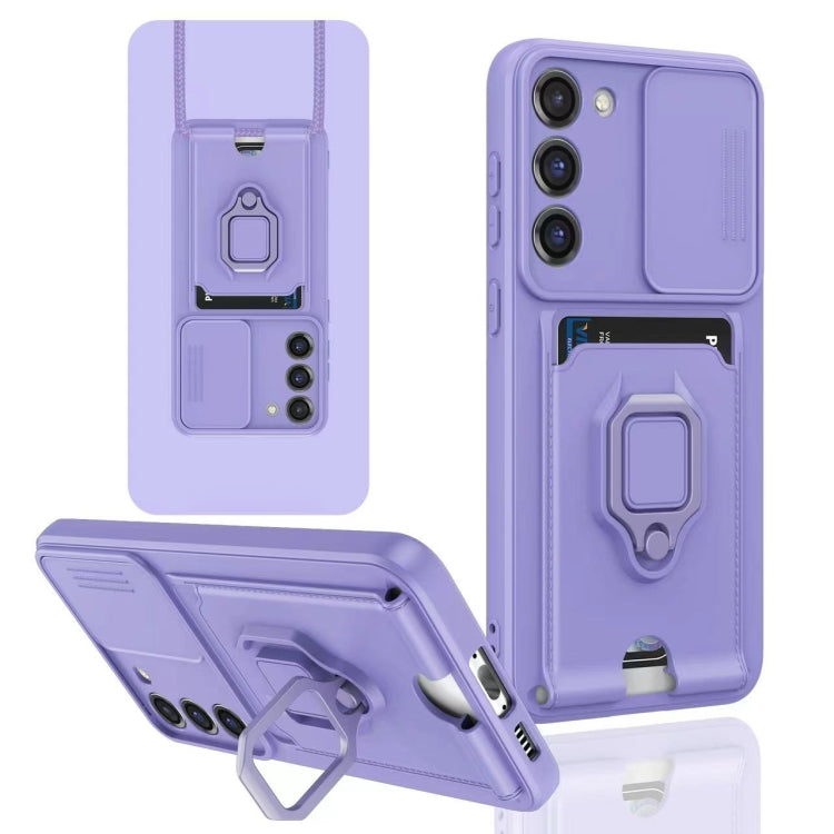 For Samsung Galaxy S23+ 5G Sliding Camshield Magnetic Card Holder Silicone Phone Case