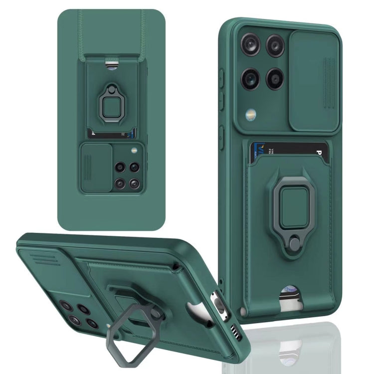 For Samsung Galaxy A12 4G Sliding Camshield Magnetic Card Holder Silicone Phone Case