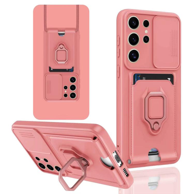 For Samsung Galaxy S25 Ultra 5G Sliding Camshield Magnetic Card Holder Silicone Phone Case