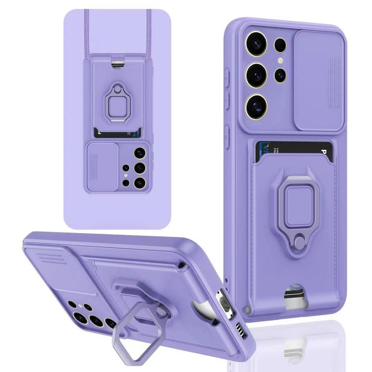 For Samsung Galaxy S25 Ultra 5G Sliding Camshield Magnetic Card Holder Silicone Phone Case