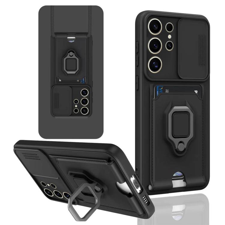 For Samsung Galaxy S25 Ultra 5G Sliding Camshield Magnetic Card Holder Silicone Phone Case