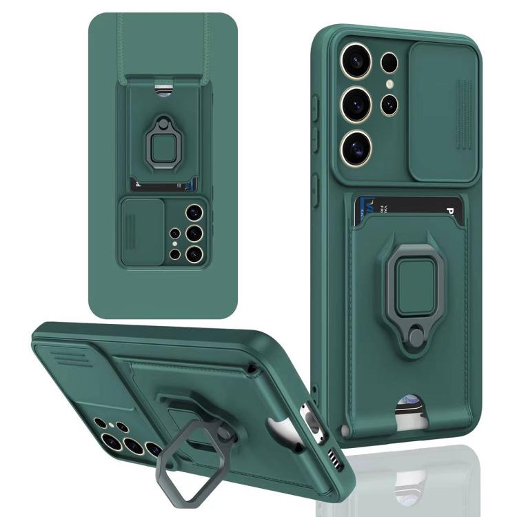 For Samsung Galaxy S25 Ultra 5G Sliding Camshield Magnetic Card Holder Silicone Phone Case