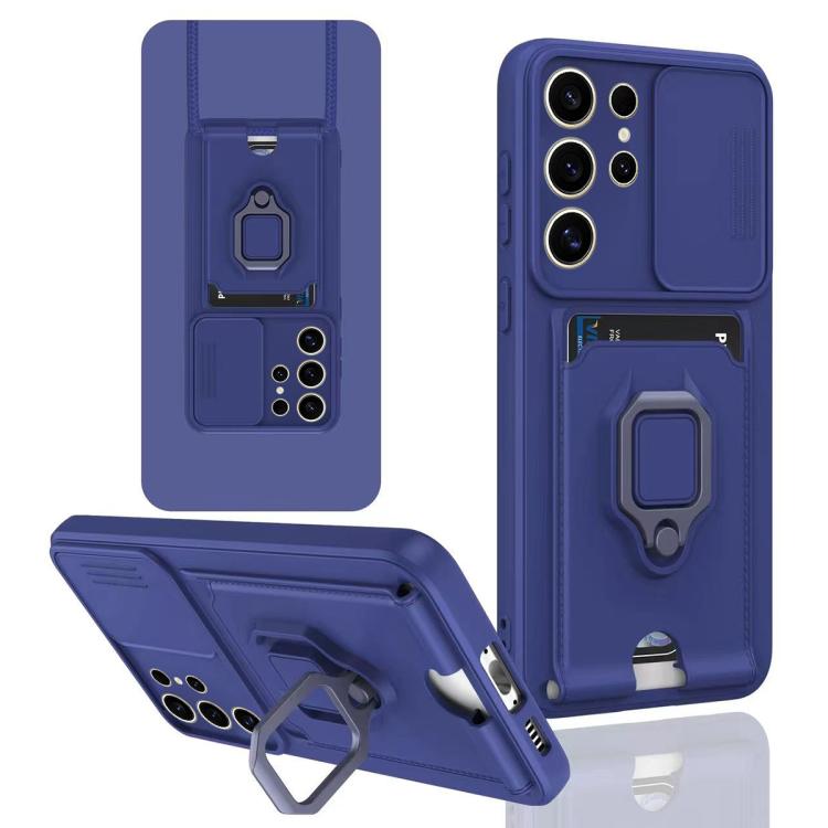 For Samsung Galaxy S25 Ultra 5G Sliding Camshield Magnetic Card Holder Silicone Phone Case