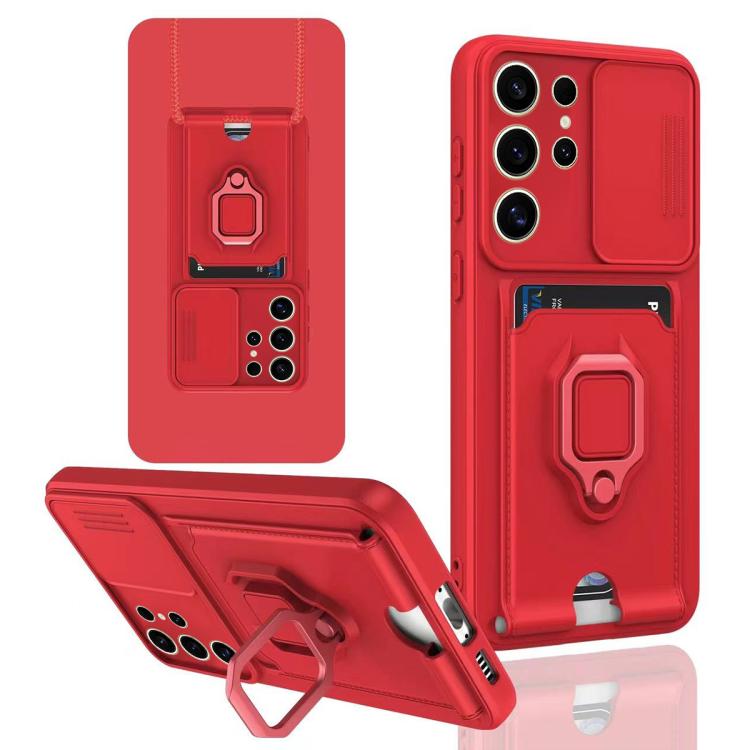 For Samsung Galaxy S25 Ultra 5G Sliding Camshield Magnetic Card Holder Silicone Phone Case