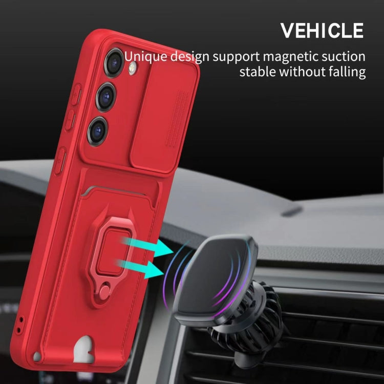 For Samsung Galaxy S24 Ultra 5G Sliding Camshield Magnetic Card Holder Silicone Phone Case