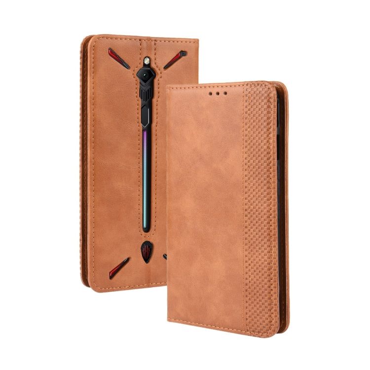 Magnetic Buckle Retro Crazy Horse Texture Horizontal Flip Leather Case for ZTE nubia Red Magic 3, with Holder & Card Slots & Photo Frame