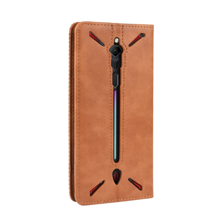 Magnetic Buckle Retro Crazy Horse Texture Horizontal Flip Leather Case for ZTE nubia Red Magic 3, with Holder & Card Slots & Photo Frame