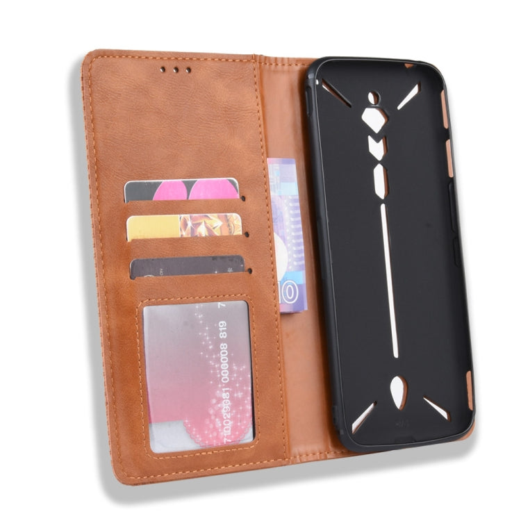 Magnetic Buckle Retro Crazy Horse Texture Horizontal Flip Leather Case for ZTE nubia Red Magic 3, with Holder & Card Slots & Photo Frame