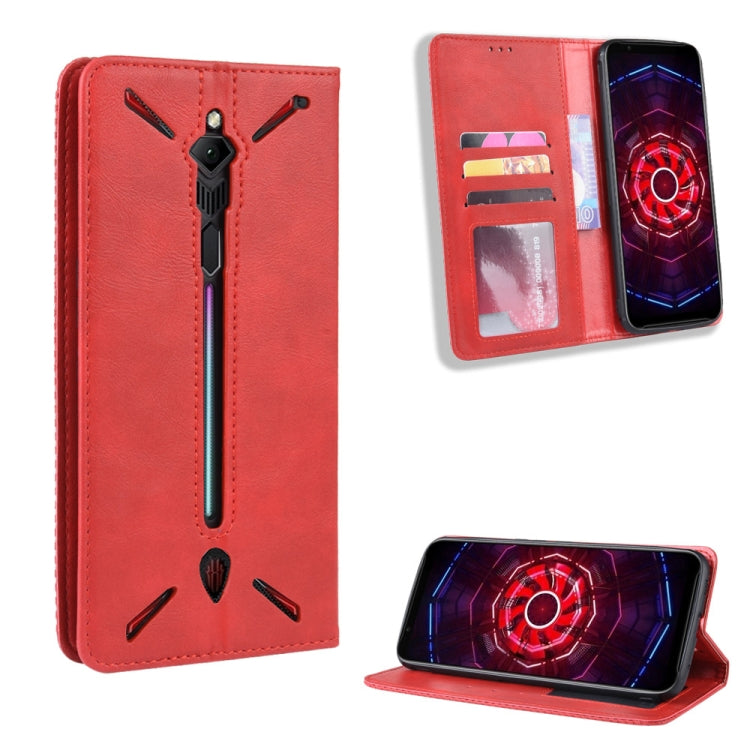 Magnetic Buckle Retro Crazy Horse Texture Horizontal Flip Leather Case for ZTE nubia Red Magic 3, with Holder & Card Slots & Photo Frame