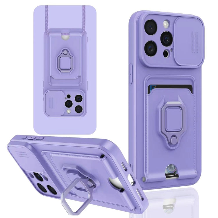 For iPhone 15 Pro Max Sliding Camshield Magnetic Card Holder Silicone Phone Case