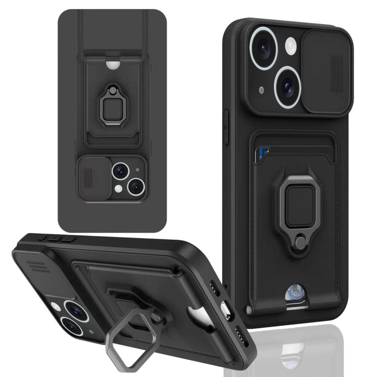 For iPhone 15 Sliding Camshield Magnetic Card Holder Silicone Phone Case