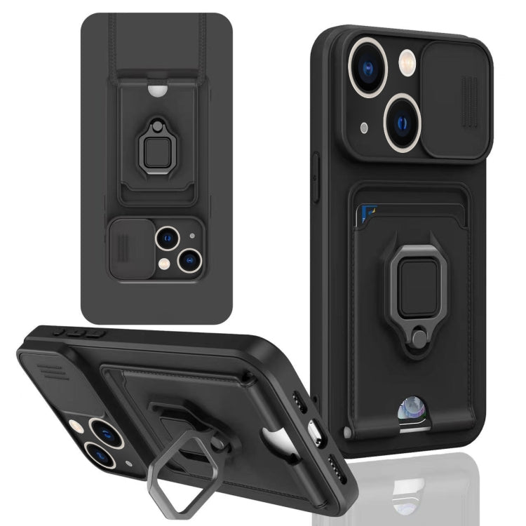 For iPhone 14 Sliding Camshield Magnetic Card Holder Silicone Phone Case