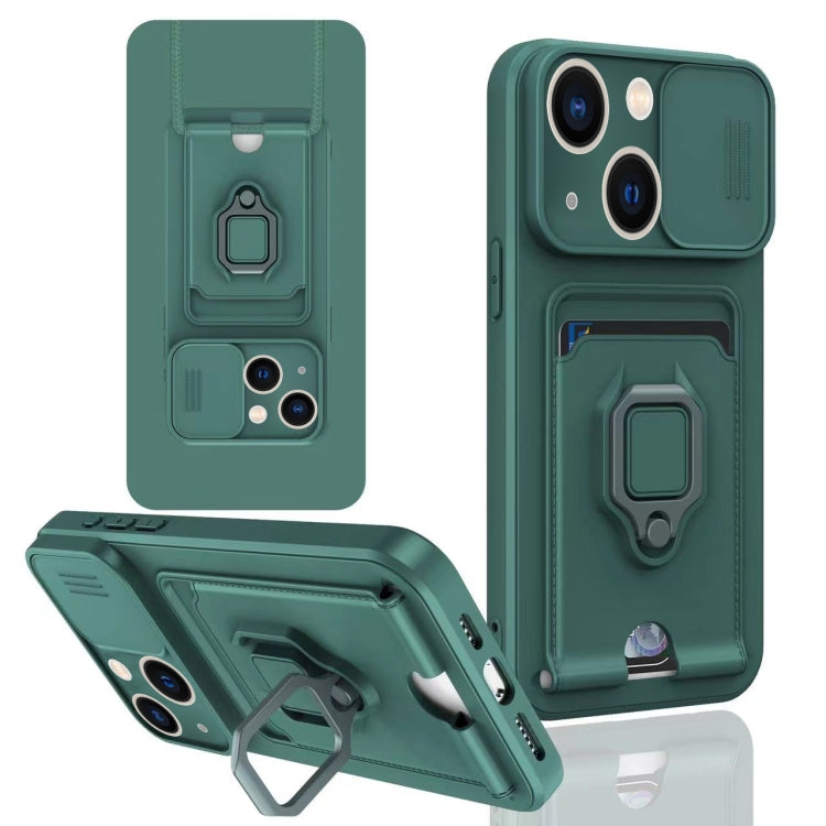 For iPhone 14 Sliding Camshield Magnetic Card Holder Silicone Phone Case