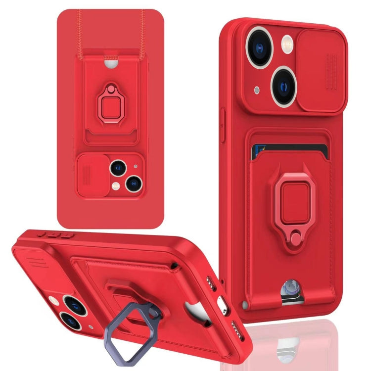 For iPhone 14 Sliding Camshield Magnetic Card Holder Silicone Phone Case