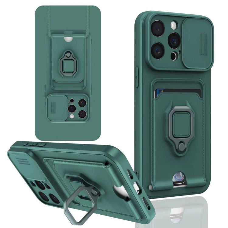 For iPhone 13 Pro Max Sliding Camshield Magnetic Card Holder Silicone Phone Case