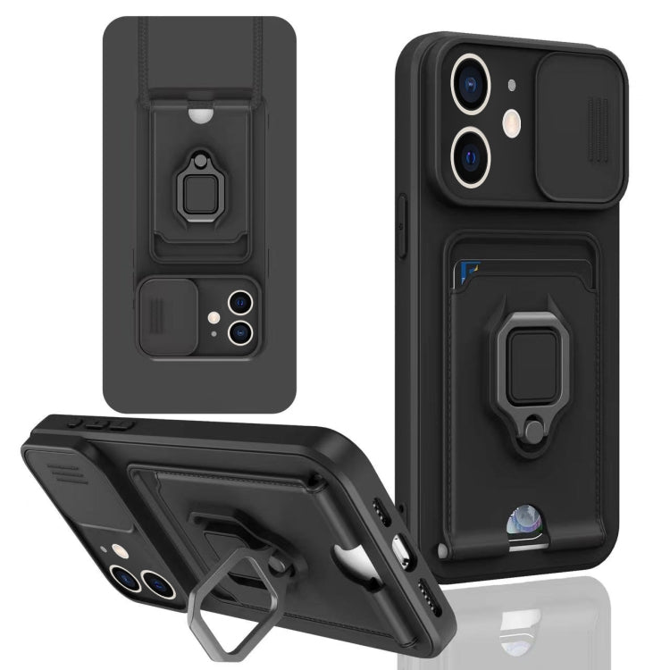 For iPhone 12 Sliding Camshield Magnetic Card Holder Silicone Phone Case