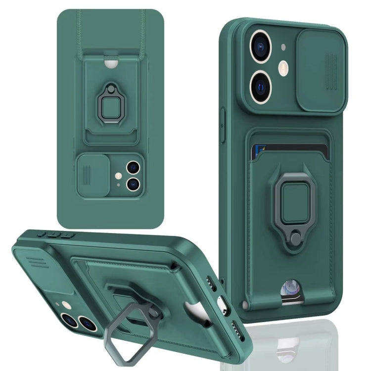 For iPhone 12 Sliding Camshield Magnetic Card Holder Silicone Phone Case